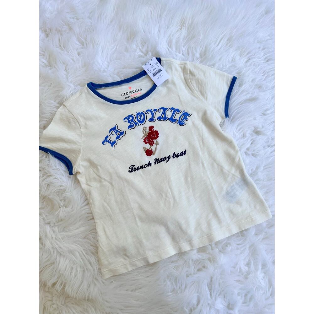 Crewcuts Cream Tee with Blue Trim
